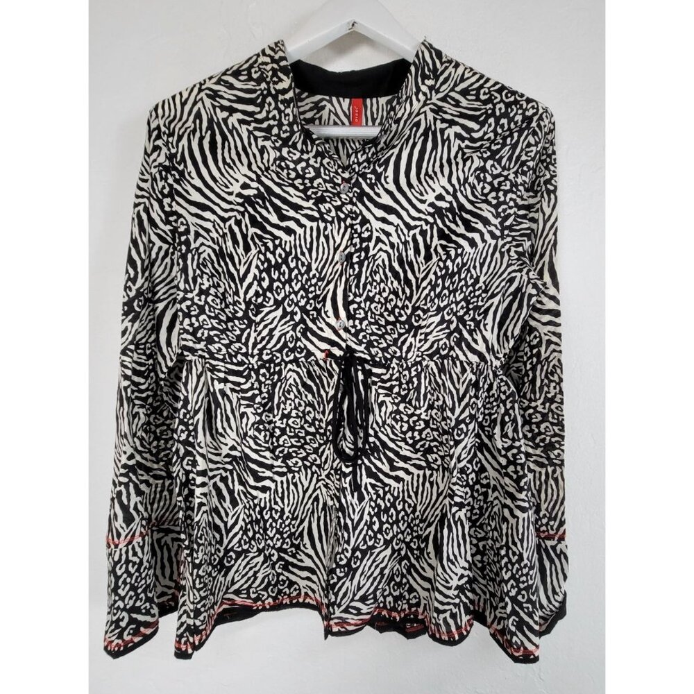 Josie By Natori Womens Animal Print Long Sleeve Blouse Medium Drawstring Waist
